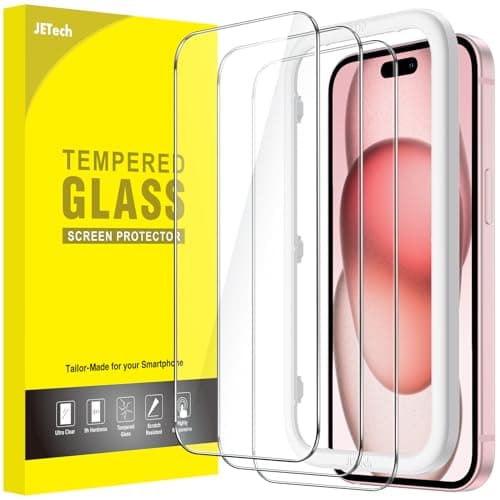 Image of JETech Screen Protector for iPhone 15 6.1-Inch, Tempered Glass Film with Easy Installation Tool, Case-Friendly, HD Clear, 3-Pack