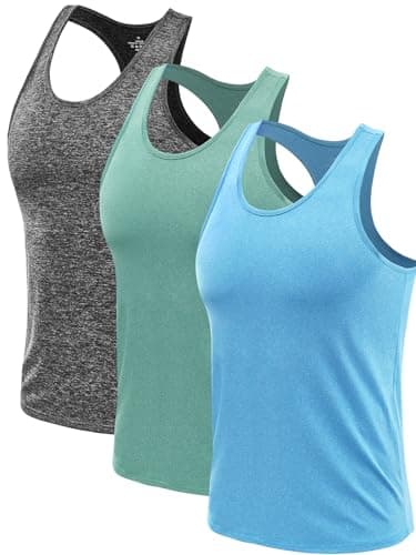 Image of Ymmchy Men's Sleeveless Tank Tops Gym Vest Top Workout Y-Back Tanks Bodybuilding Vests Dry-Fit T Shirt 3 Pack Gray/ArmyGreen/Light Blue L