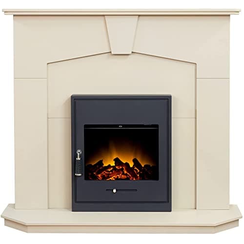 Image of Adam Abbey Fireplace in Stone Effect with Oslo Electric Fire in Black, 48 Inch