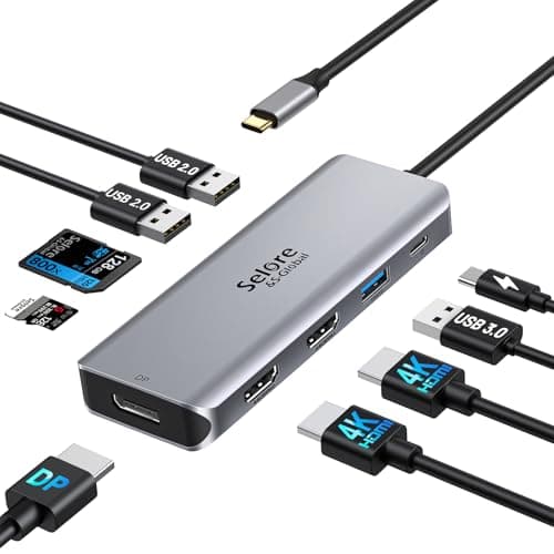 Image of USB C Docking Station Dual Monitor Adapter,USB-C to Dual HDMI Adapter, 9 in 1 Triple Display Displayport Adapter SD TF Card Reader 2USB 2.0, 1 USB 3.0, 100W PD for Dell XPS 13/15, Lenovo Yoga,etc