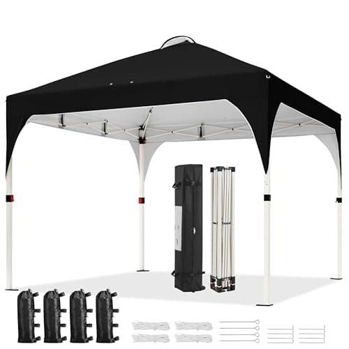 Image of Yaheetech Pop Up Gazebo, 3x3m Instant Foldinng Shelter with Wheeled Bag, 4 Sandbags, 4 Ropes, 12 Stakes, Metal Frame, Adjustable Height, Top Air Vent, Black