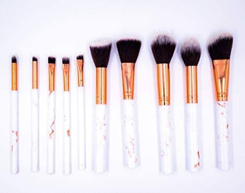 Image of Make Up Brushes Professional 10 Pieces Marble Pattern Makeup Brushes Set Foundation Blush Powder Eyeshadow Blending Brushes Cosmetic Brush Kit by Zanypro (Marble Grey+Pink)