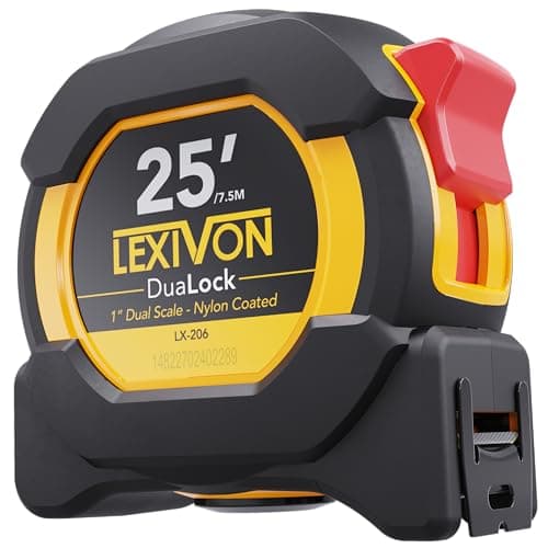 Image of LEXIVON 25Ft/7.5m DuaLock Tape Measure | 1-Inch Wide Blade With Nylon Coating, Matte Finish White & Yellow Dual Sided Rule Print | Ft/Inch/Fractions/Metric (LX-206)