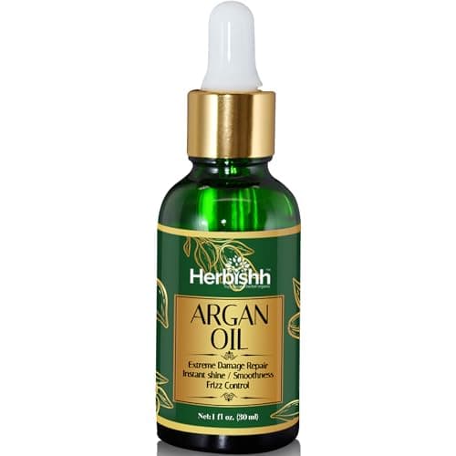 Image of Herbishh 100% Pure and Organic Argan Oil 30ml for Hair, Skin and face, Treatment for Damaged Hair, Moisturizes, Repairs