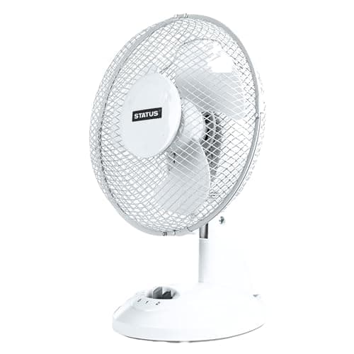 Image of Status Desk Fan, 9 Inch Oscillating Portable Fan, 2 Speed Adjustable, White, (S9DESKFAN1PKB)
