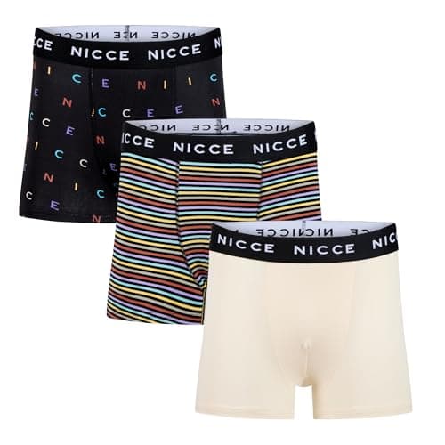 Image of Nicce Men's Casen Boxers, Assorted Colours, Elasticated Logo Waistband, 3 Pack, Premium Soft Cotton, Classic Fit, Comfortable Men's Underwear, X-Large