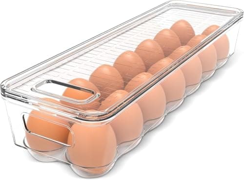 Image of KICHLY 14 Egg Storage Fridge Tray Container with Lid & Handle – Clear Plastic Egg Holder for Kitchen Storage, Space-Saving Refrigerator Organiser