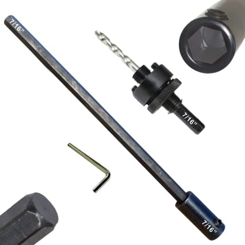 Image of Hole Saw Extension 7/16" with Arbor – Hex Female to Hex Male Mandrel Adapter, 12" Long, TCT Pilot Drill for Deep Holes in Wood Masonry, Concrete & Brick