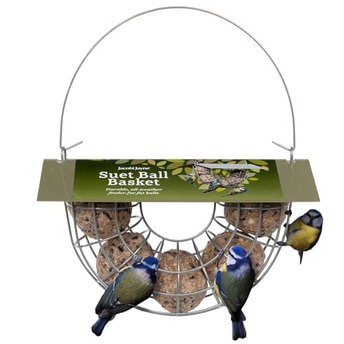 Image of Fat Ball Feeder - Jacobi Jayne® Suet Ball Basket - Holds 5 fat balls for wild birds - fat ball feeders hanging - suet ball holder - fat ball feeder for small birds only