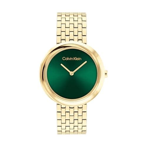 Image of Calvin Klein Two Hand Quartz Movement Watch for Women Twisted Bezel Collection with Gold Colored Stainless Steel Bracelet - 25100066