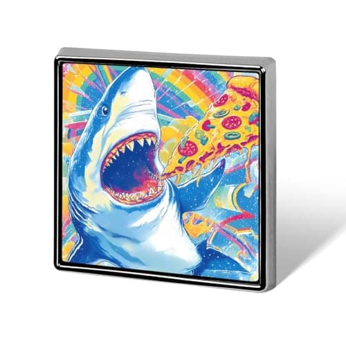 Image of Vintage Shark Pizza Square Pin Brooch Badge Button Stylish Aluminum Decor for Backpacks Hats