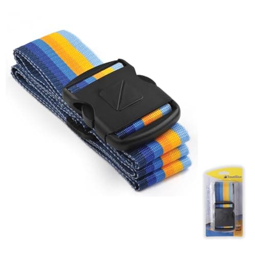 Image of Travel Blue Luggage Straps - Multicolour Suitcase Straps for Easy Recognition - 80" x 2" Durable Polypropylene with Nylon Buckle, Integral Address Label - Secure Luggage Straps for Suitcases (Blue)