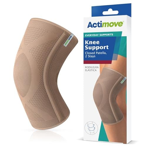 Image of Actimove Everyday Supports Knee Support Closed Patella 2 Stays for Men & Women - Helps with Pain Relief & Swelling - Chronic Knee Pain & Overuse Knee Injuries – Left/Right Wear – Beige, X-Large