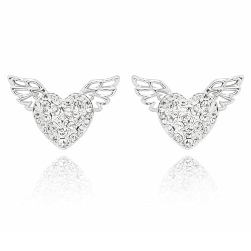 Image of Equilibrium Guardian Angel Heart Wing Silver Plated Stud Earrings (H: 1.0 x W: 1.4 x D: 0.4)