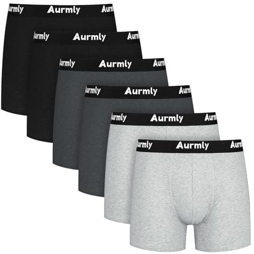 Image of Aurmly 6 Pack Mens Trunks,Mens Boxer Shorts,Cotton Boxers for Men,Soft Underpants,Man Underwear Gift Set,No Itchy Labels,Size XL,Black,Dark Grey,Light Grey