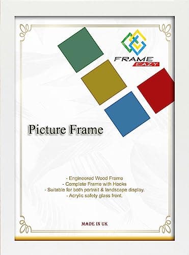 Image of FRAME EAZY White 9x6 Inch Photo Frame - Flat Design 6" x 9" Picture Frame with Safe Perspex Front & Wall Hanging Hooks - Wooden Effect Frames