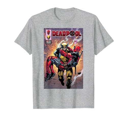 Image of Marvel Deadpool & Wolverine Logan Carrying Wade Comic Cover T-Shirt, Men, Heather Grey, 4X-Large