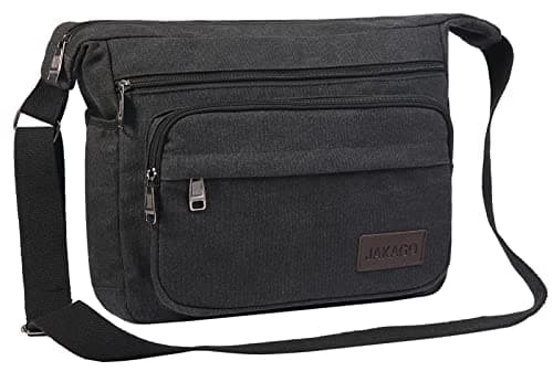 Image of JAKAGO Canvas Messenger Bag Mens/Women Shoulder Bag with Multiple Pockets for School Travel Outdoor Fishing Camping Work Daily Use (15 inch,Black)