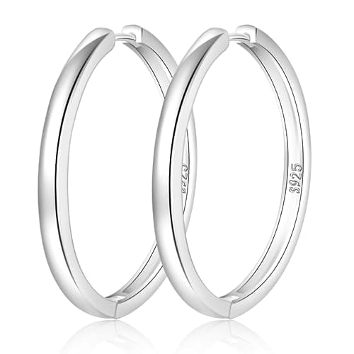 Image of NEVEGE 925 Sterling Silver Hoop Earrings for Women Hypoallergenic Large Silver Hoop Earrings Lightweight Silver Hoops Big Silver Hoop Earrings for Women 40mm