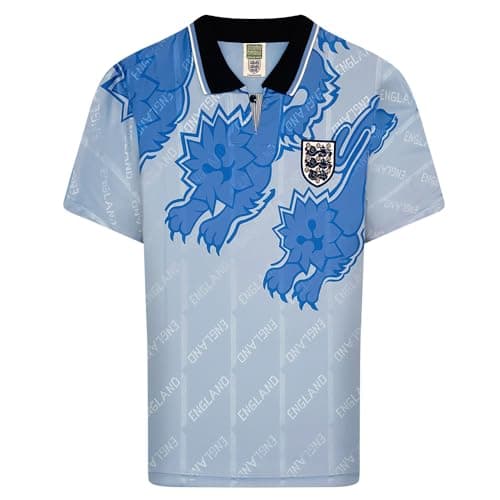 Image of Score Draw England 1993 Third Retro Football Shirt Blue Medium Polyester