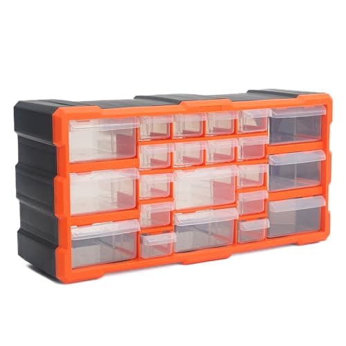 Image of simpa 22 Multi Drawers Plastic DIY Tool Bit Storage Organiser Cabinet. Screws, Nails, Wall Plugs, Drill Bits, Nuts & Bolts Storage Organiser. 25cm (H) x 49cm (W) x 15.5cm (D)