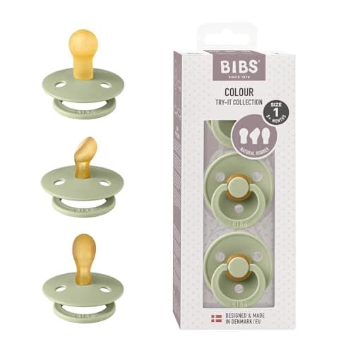 Image of BIBS Colour Try-It Collection: 3 Soothers for Your Baby's Unique Needs, Round, Symmetrical and Orthodontic Nipple. Natural Rubber Latex, 0+ Months (Pack of 3), Sage