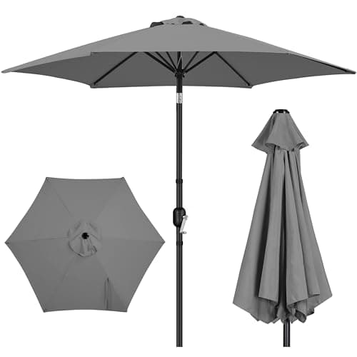Image of Yaheetech 2.7M Round Garden Parasol Umbrella Outdoor Sun Shade with Tilt & Crank Handle for Patio, Balcony, Deck, Pool and Beach - Grey