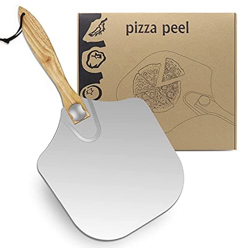 Image of LKE Pizza Peel Aluminum Metal Pizza Paddle with Foldable Wood Handle Easy Storage Pizza Shovel 12 inch for Baking Homemade Pizza