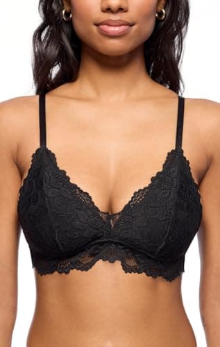 Image of Jenny Jen Katie Triangle Bralette for Women, Unpadded and Unlined Wireless Bra, Perfect Adjustable Everyday Lace Lingerie (Medium, Jet Black)