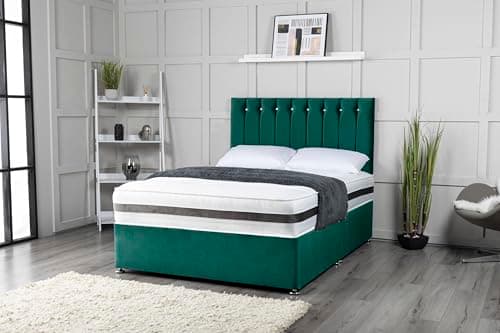 Image of Comfy Deluxe LTD Plush Velvet Divan Bed with Strong Divan Base, Memory Foam Orthopaedic Spring Mattress, 26" Chesterfield Headboard, Handmade in UK, (Mustard, 4.6FT Double 2 Drawer)