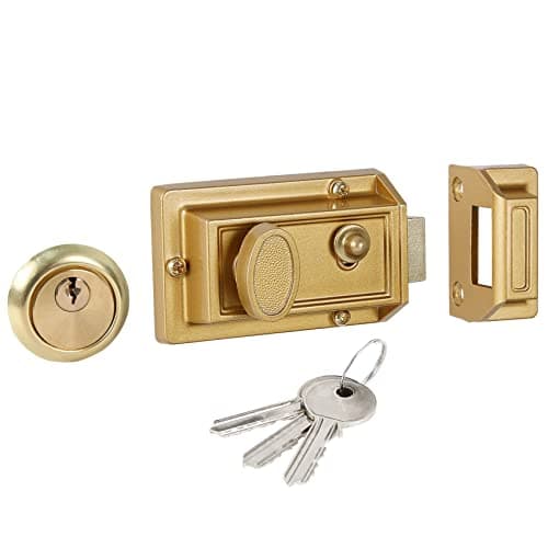 Image of DIDA® Traditional Nightlatch with 3 Copper Keys, Premium Solid Brass Rim Cylinder, 60mm Backset, Suitable for Doors 38 to 57 mm Thick, Gold Nickel Finish, 5-Year Warranty,High Security Front Door Lock
