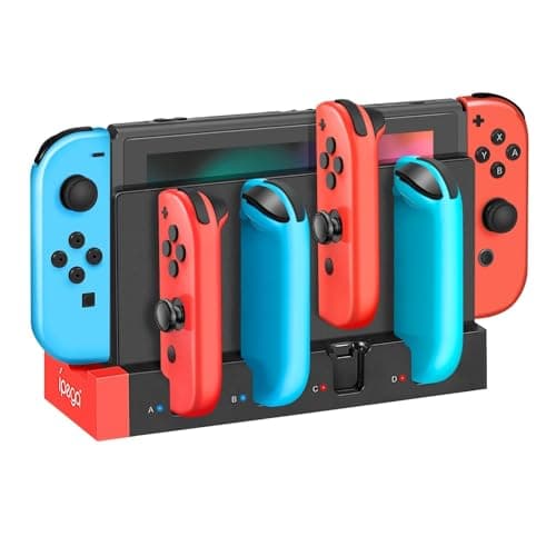 Image of TNP Switch Charging Dock for Nintendo Switch Controller Charger Station and Switch OLED, Support 4 Joy con Holder with LED Indicator, Remote Docking Stand Base Attachment (Black, Red)