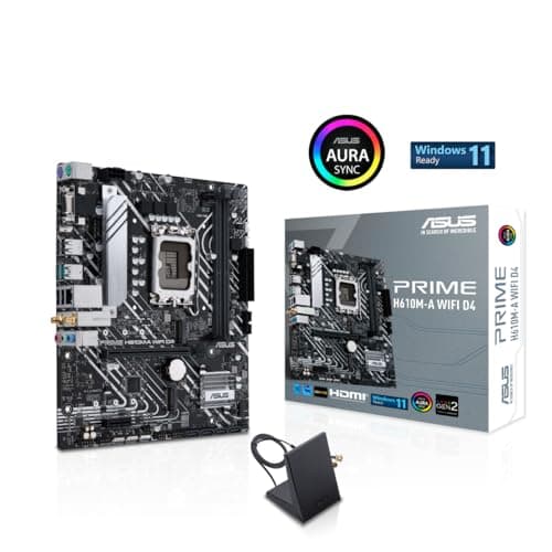 Image of ASUS Prime H610M-A WIFI D4 Intel H610 (LGA 1700) mic-ATX motherboard with DDR4, PCIe 4.0, dual M.2 slots, Intel 1 Gb Ethernet, WIFI 5, DisplayPort, HDMI, D-Sub, USB 3.2 Gen 2 ports, SATA 6 Gbps