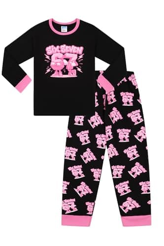 Image of ThePyjamaFactory Girls Six Seven Black Pink Long Pyjamas 67 PJ's for Kids (7-8 Years)