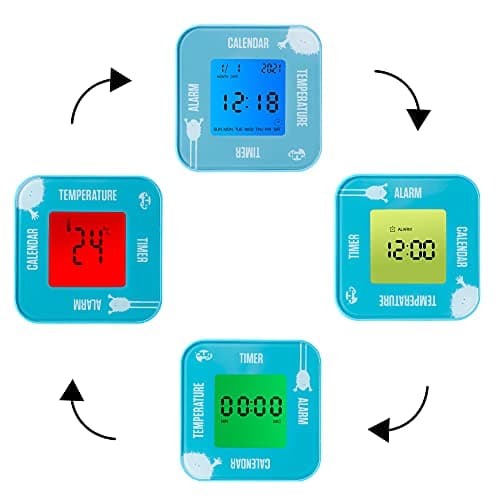 Image of Tinc Kids Digital Alarm, Temperature, Date & Timer Rotate Flip Clock, Blue, Small