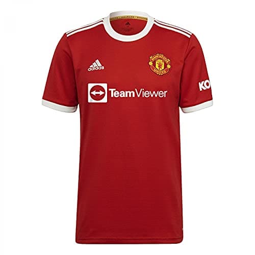 Image of adidas Men's Manchester United, 2021/22 Season, Game Equipment Home Jersey, Real Red, M UK