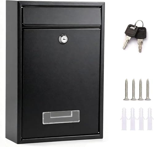 Image of Wall Mount Post Boxes, Locking Mail Box, Large Mailbox with Key Lock, Security Mail Box for House, Safe Key Drop Box, Post Box, Steel Cash Drop Box for Home Office School