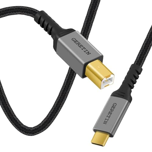 Image of GERETIN USB B to USB C Printer Cable 2M USB Type B 2.0 Data Lead Scanner Cable USB Type C Printer Cable Braided Nylon Compatible with HP Canon Epson Lexmark MacBook Pro/Air iMac XPS ASUS Laptops etc