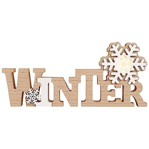 Image of BESPORTBLE Winter Words Snowflake Sign: Wooden Christmas LED Winter Sign Tabletop Decor Christmas Plaque Freestanding Wood for Xmas Table Home Party