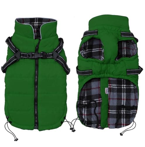 Image of Pethiy Winter Warm Coat Waterproof Dog Winter Jacket with harness traction belt,Pet outdoor jacket Dog autumn and winter clothes For Medium, small Dog-Green-XS