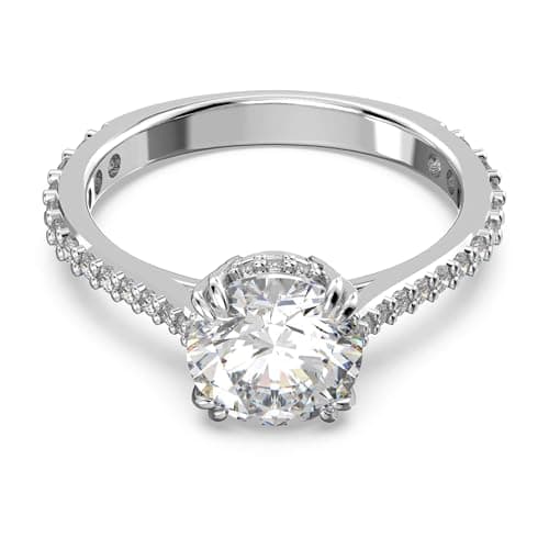 Image of Swarovski Constella Cocktail Ring, White Princess Cut and Pavé Crystals in a Rhodium Plated Setting, from the Constella Collection, Size 55