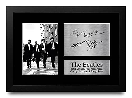 Image of HWC Trading FRAMED The Beatles Signed A4 Printed Autograph John Lennon Ringo Starr Paul McCartney George Harrison Music Gift Print Photo Picture Display