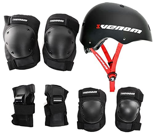 Image of Venom Helmet & Pads Set Bike Helmet/Skateboard Helmet Knee Elbow and Wrist Pads - Helmet and Pads for Kids or Adults - Ideal Knee and Elbow Pads for Children - Small/Junior