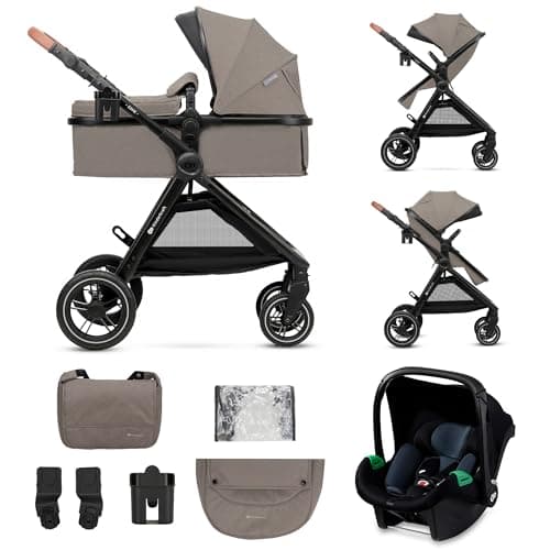 Image of Kinderkraft ESME 3-in-1 Car Seat with Mink PRO I-Size Baby Carrier, Travel System, Baby Stroller, Foldable Stroller, Newborn Up to 4 Years, Beige