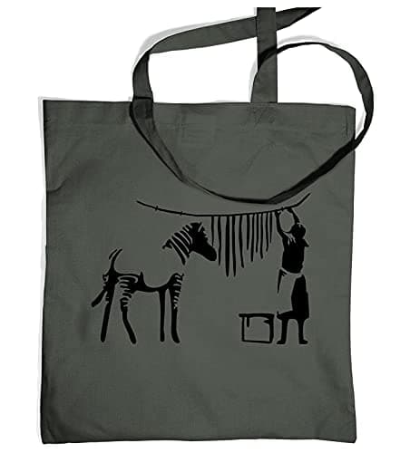 Image of Zebra Washing Line - Banksy Tote Bag - Graphite Grey One Size Tote Bag