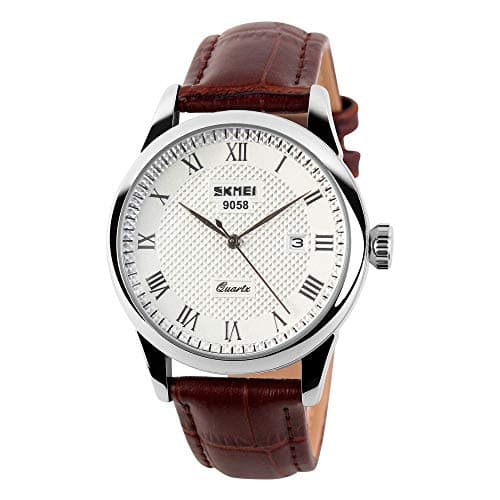 Image of CakCity Men's Leather Strap Watches Business Analogue Quartz Waterproof Wrist Casual Watch with Black Leather Band,Roman Numeral