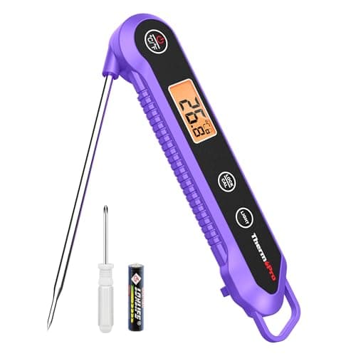 Image of ThermoPro Food Thermometer, IPX6 Waterproof Cooking Thermometer Foldable Probe with Backlight/Calibration/Lock Fuction, Kitchen Digital Instant Read Use for Chicken, Beef, Fish, Pork, Ham, Purple
