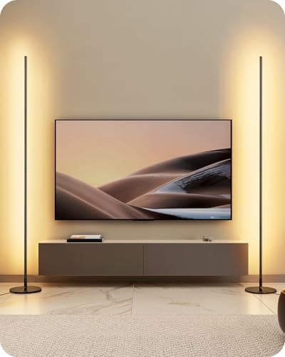 Image of EDISHINE 2 Pack LED Floor Lamp, 146cm Minimalist Dimmable Standing Lamp with Foot Switch, Stepless Dimming, Tall Corner Lamp for Living Room, Bedroom, Office, 3000K, Black