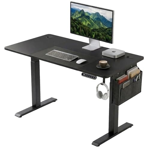 Image of Blisswood Electric Standing Desk Height Adjustable 110 × 60cm, Sit Stand Small Computer Office Desk with Memory Smart Panel, Splice Board PC Table with Storage Pockets, Home Writing Workstation_Black