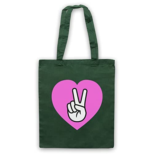 Image of My Icon Art & Clothing Peace And Love Symbols Tote Bag, Dark Green